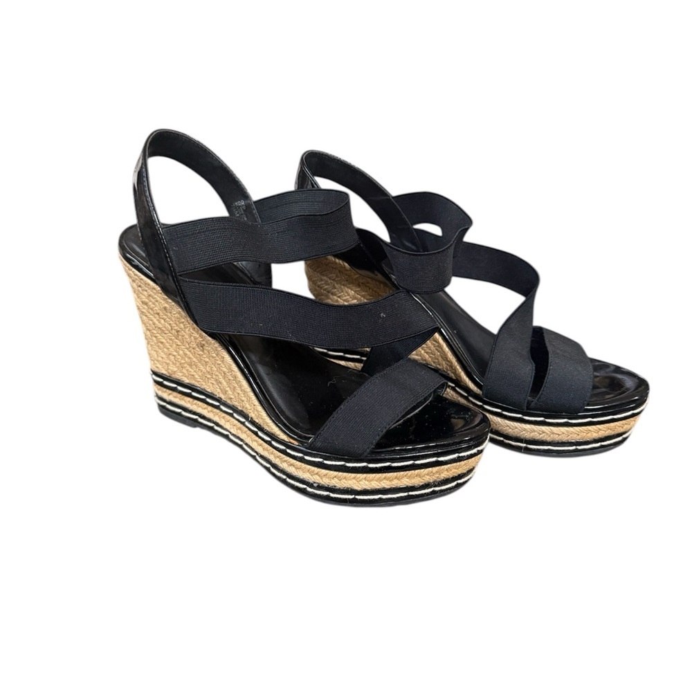 Charles David Black Strappy Espadrille Wedge Sandals - Picture 2 of 6